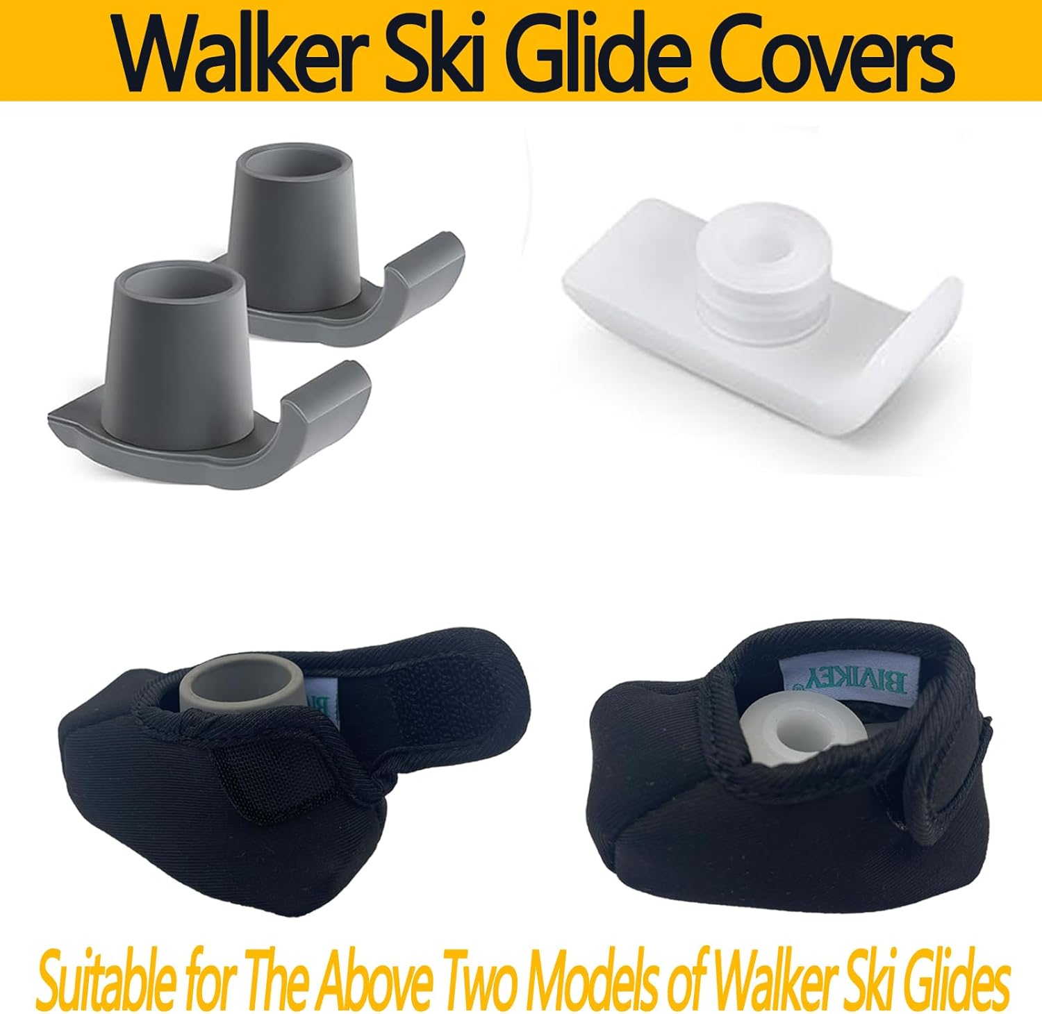 Walker Ski Glide Covers 4-Piece |Set Foldable Walker Accessories Easy-to-Remove Replacement Sliders | Silent Indoor Sliders GlidePads Made from Durable Oxford Fabric Black