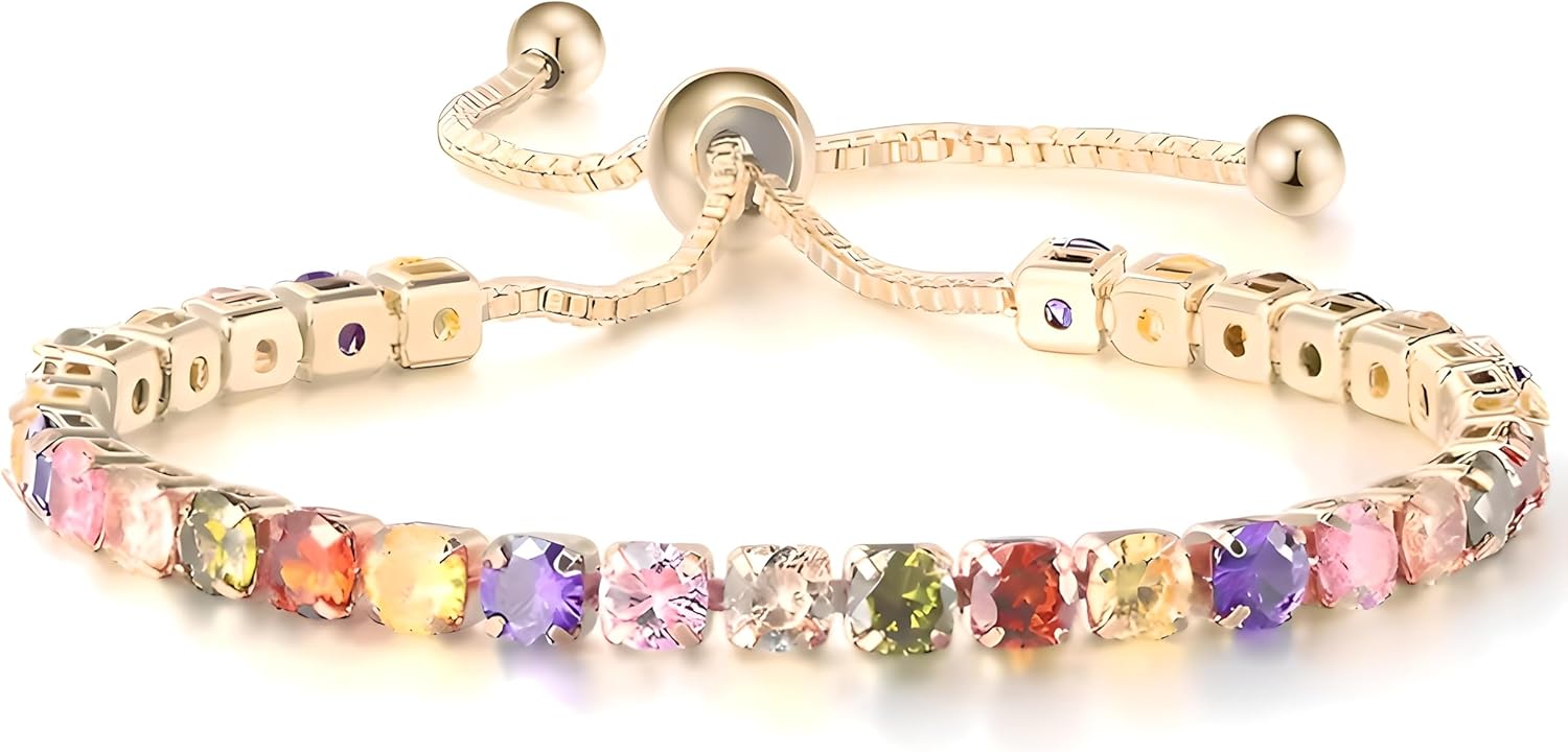 Gold Tennis Bracelet, Stretch Hand Jewelry for Women Men, Luxury Shiny (Simulated Diamond) - Christmas or Birthday Gift