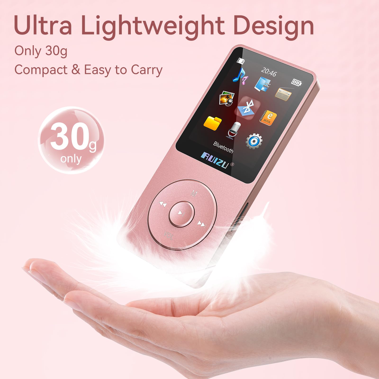 RUIZU Lettore MP3 64GB Bluetooth 5.3 Portatile con Tasti Fisici