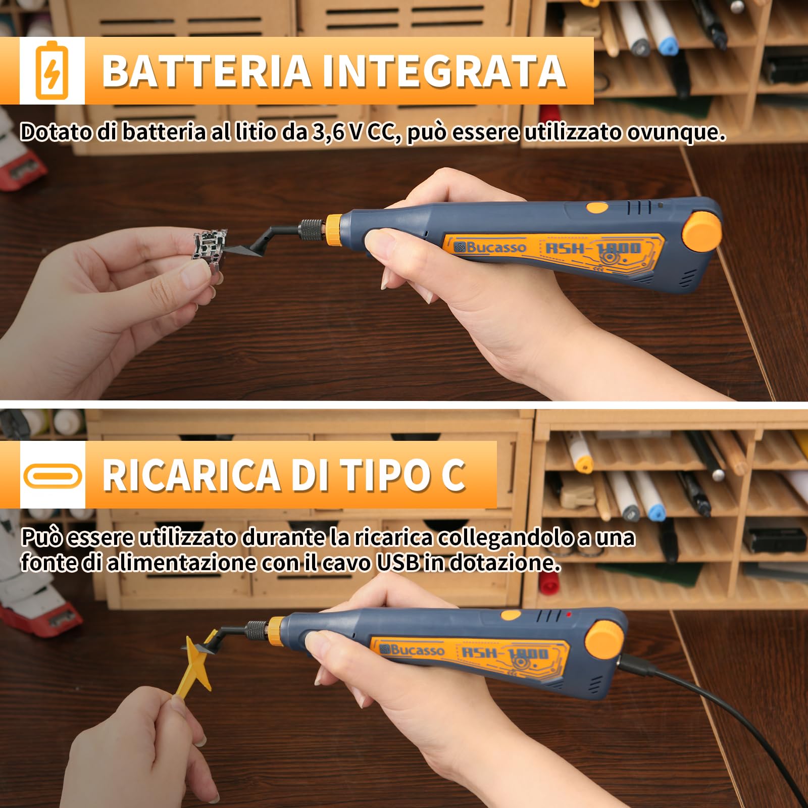 Levigatrice alternata, velocità variabile e ricarica USB con luce LED, levigatrice a penna con 6 testine di levigatura, adatta per levigatura, lucidatura, finitura, lavori fai da te (Blu)