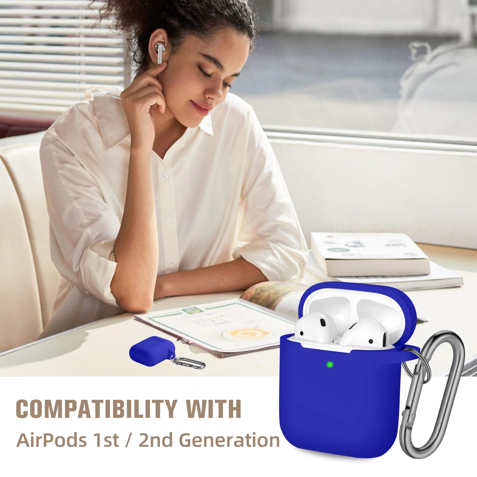 Hamile Compatibile con custodia per AirPods [Visibile frontale a LED] Custodia protettiva in morbido silicone progettata per Apple AirPod 2 e 1, donne e uomini, con portachiavi (blu reale)