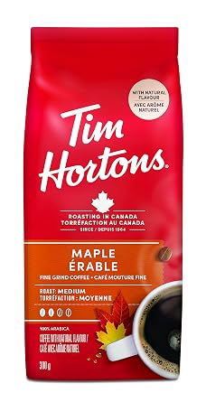 Tim Hortons Maple Coffee, Fine Grind, Medium Roast, 300g/10.6oz., Imported from Canada