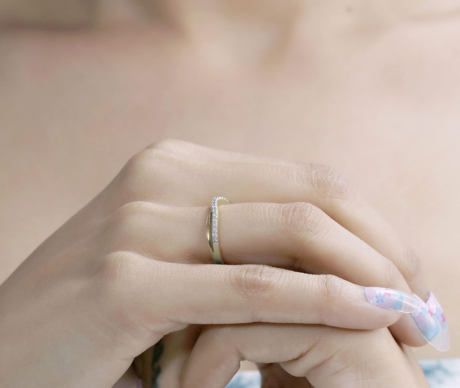 Dazzlingrock Collection 0.25 Ctw Round White Natural Diamond Contour Wedding Guard Band for Her in Real Solid Gold