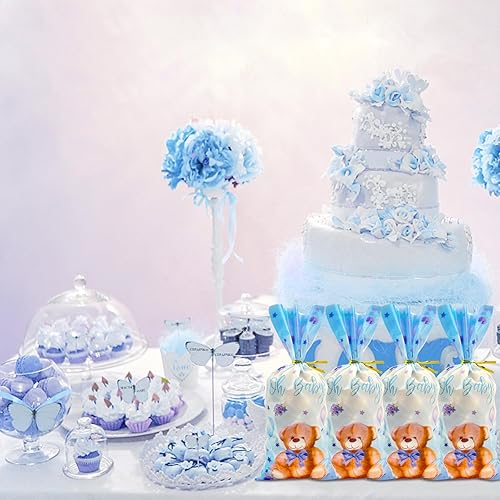 Miniatura 5 de Paquete de 100 bolsas de celofán con 100 lazos dorados para baby shower, baby shower, fiesta de cumpleaños