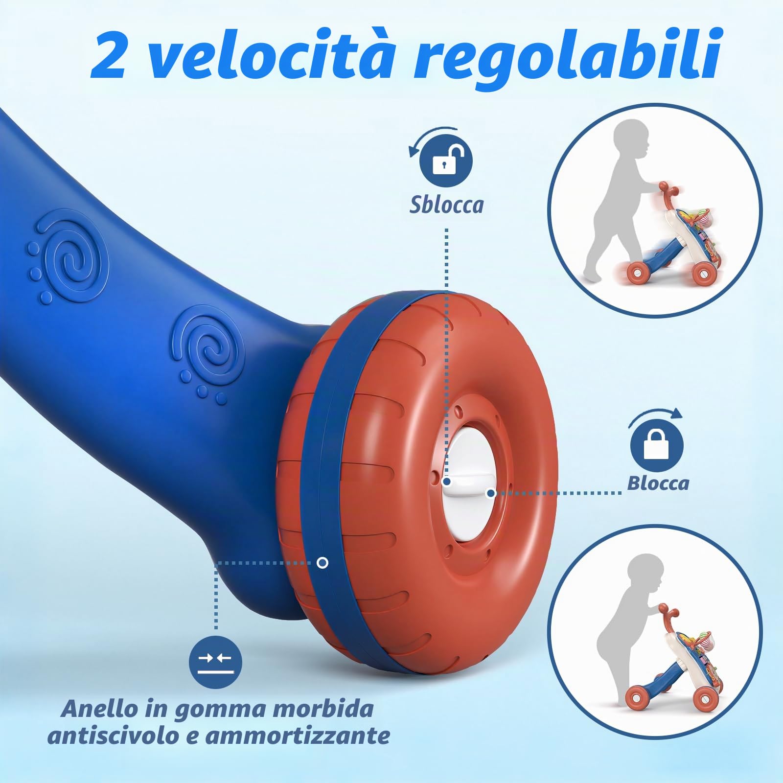 QDRAGON 3 in 1 Girello per Bambini, Centro Di Attività Educativa per Imparare a Camminare, Seduti, In Piedi, Neonato Gioco Educativo, Primi Passi per Bambini, Giochi Bambini 12-36 Mesi, Blu