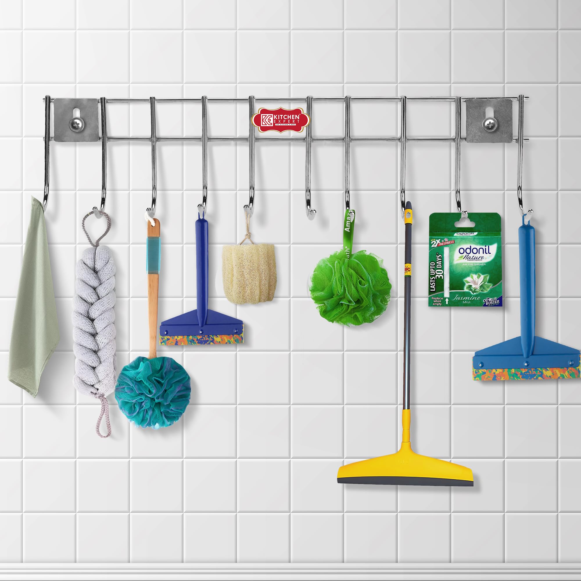 Kitchen Expert Stainless Steel Cloth Hanger for Wall, Door Mounted Hook Rail, Wall Hook, Towel Hooks, Bathroom Hanger, Kitchen Tools Hanging, (Hooks, 10 Hooks, Hooks Rail)