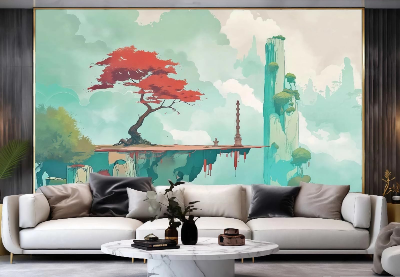 Nowoczesna jasnozielona tapeta atramentowa, powitalna sosna krajobraz górski, tło sofy telewizyjnej, tapeta ścienna do salonu, restauracji, kawiarni, 3D, 430x300cm