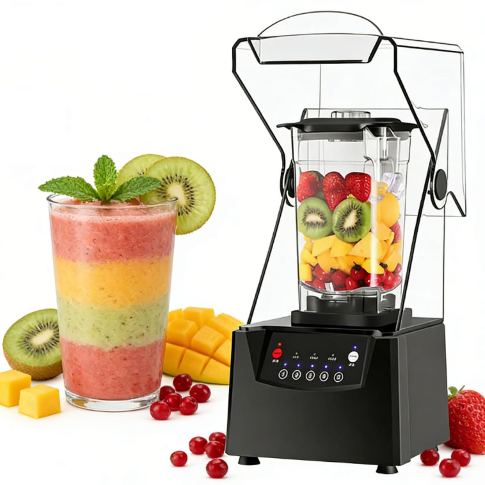 Komercyjny Mikser Stołowy Quiet Shield Z Odłączaną Osłoną Dźwiękochłonną, Blender 2L, Blender Do Smoothie Do Kuchni