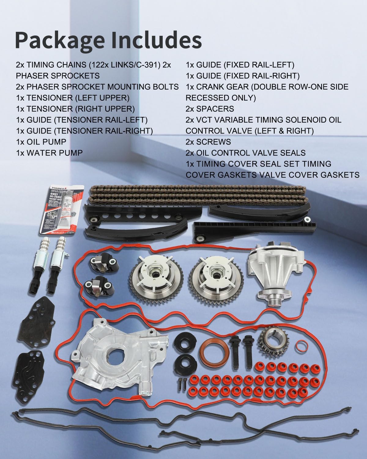 ECCPP Engine Timing Chain Kit for 04-08 for Ford for F-150; 06-07 for Lincoln Mark LT OE# TK4173VVT,OP4131, w/Timing Chains Sprocket Tensioner Guide Water Pump Set Oil Pump Screw Spacer RTV Silicone