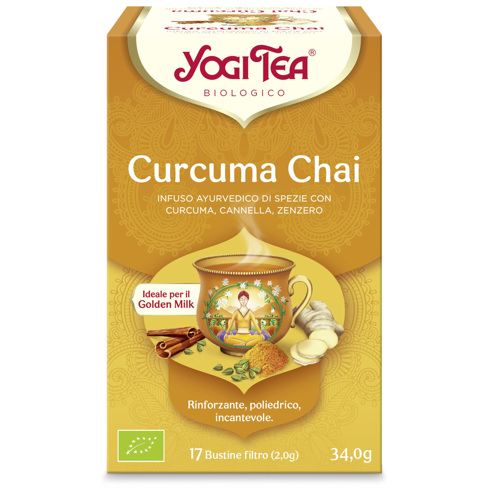 Yogi Tea, Té, Chai Cúrcuma Bio, Infusión Ayurvédica, Mezcla de Cúrcuma, Canela y Jengibre - Pack de 6x17 bolsitas (102 bolsitas en total)