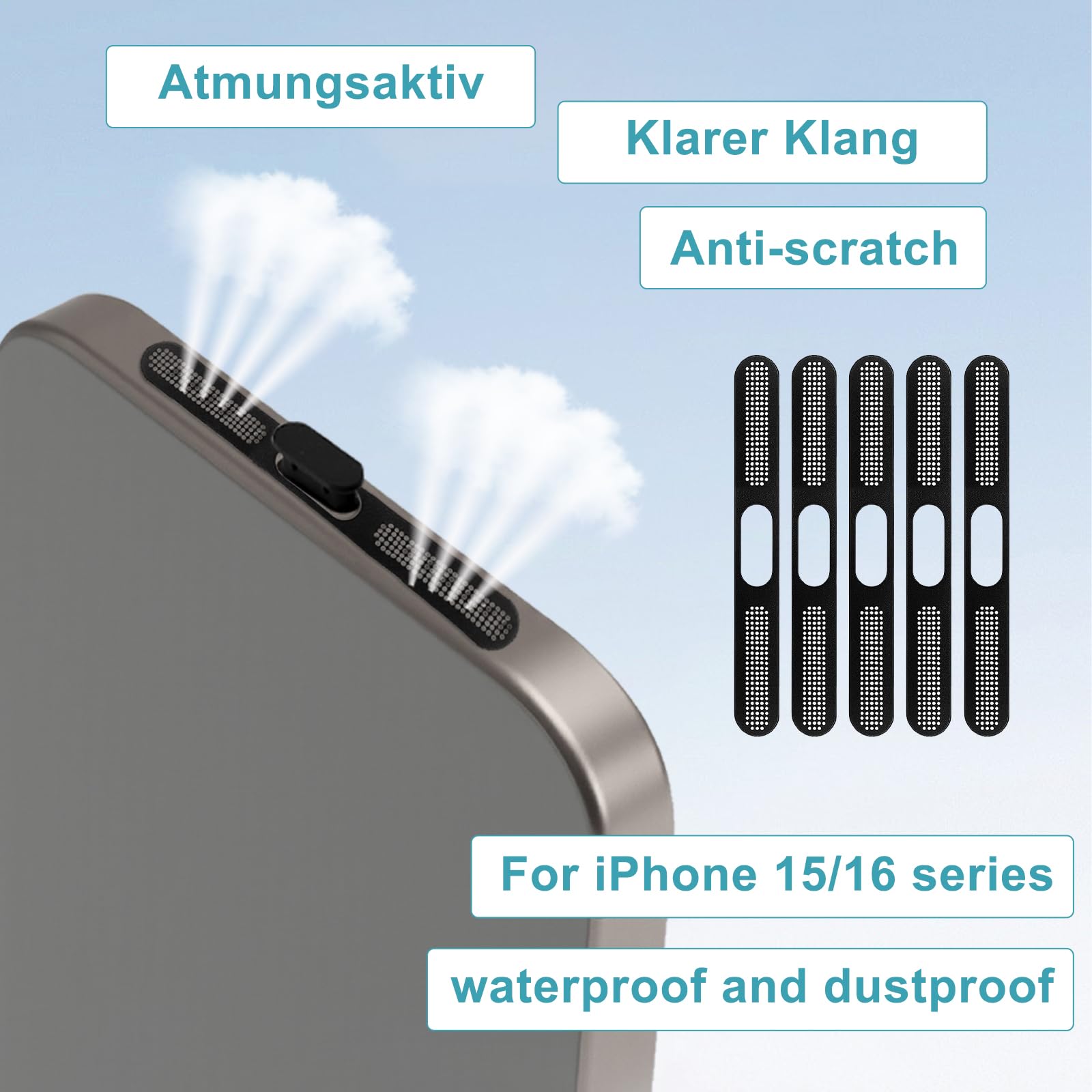 Zestaw do ochrony przed kurzem USB-C do iPhone 15/16 serii 5 x USB-C wtyczka przeciwpyłowa i 5 x głośnik, ochrona przed kurzem wysokiej jakości silikon i metalowa siatka, pełna ochrona portów