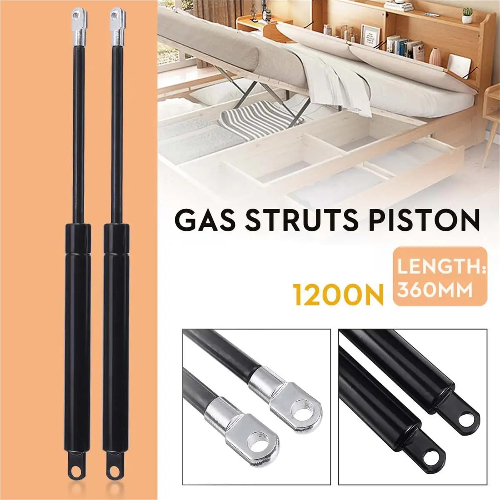 Lot de 2 vérins à gaz en acier inoxydable 1200 N 36 cm pour capot, hayon, amortisseur, support rangement, ressort pour voiture, bus, camping-car Verins de Coffre pour