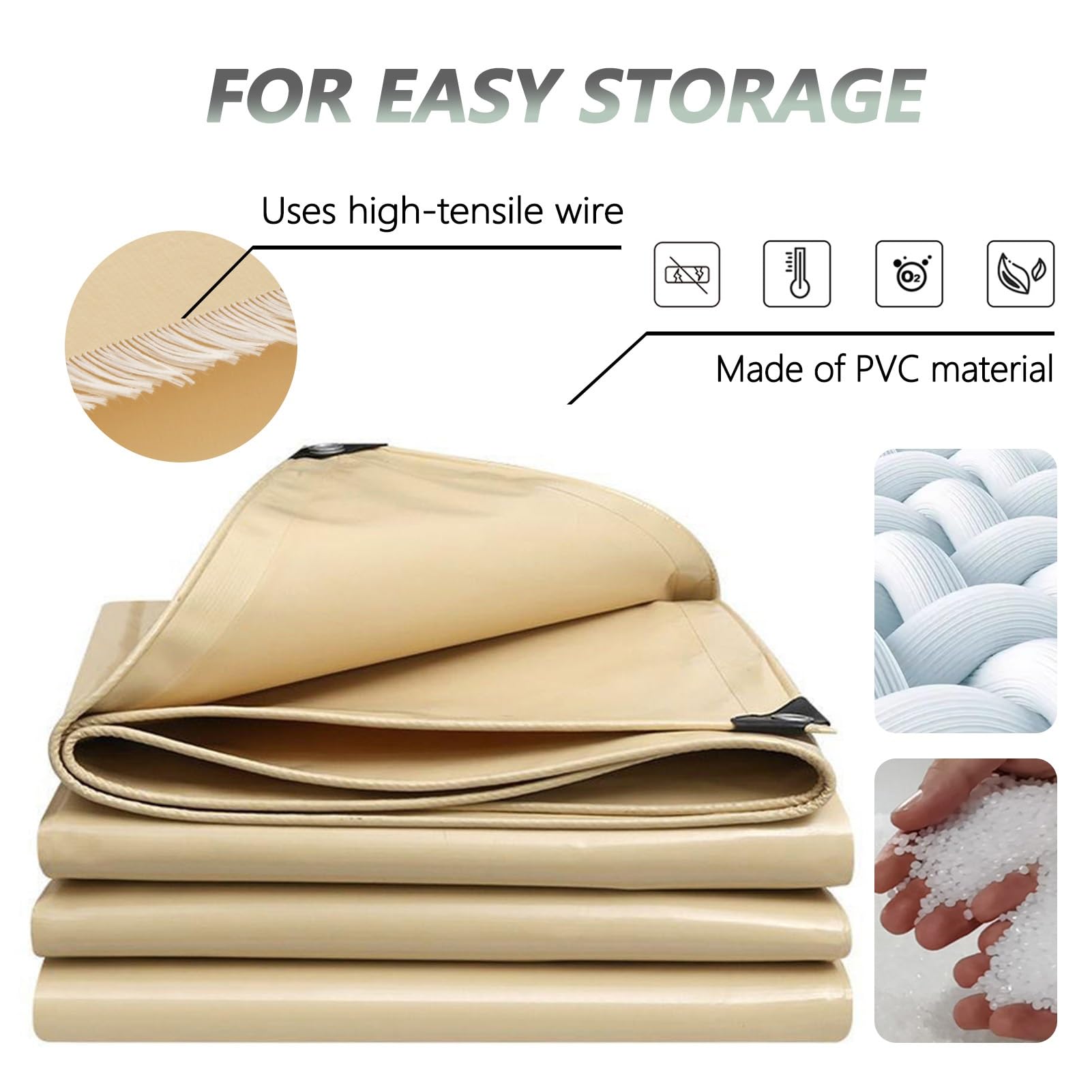 Telone di Copertura Beige Piccolo 1x1,5 m 1,2x1,5 m 1,8x2,4 m 2x3 m 3x4 m Telo con Occhielli Occhielli antiruggine Multiuso, Telo di Fondo, Campeggio, Nautica, Escursionismo (4x4 m