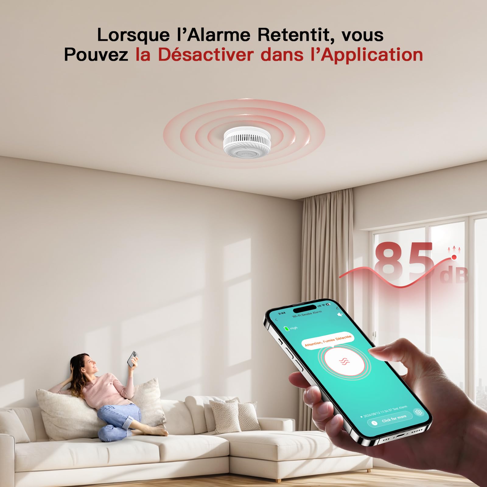 PHYSEN WiFi Détecteur de Fumée et de Monoxyde de Carbone, Durée de Vie de 10 Ans avec Batterie Remplaçable, avec Écran Numérique LCD Haute Précision, Certifié Normes EN14604 et EN50291, 1St
