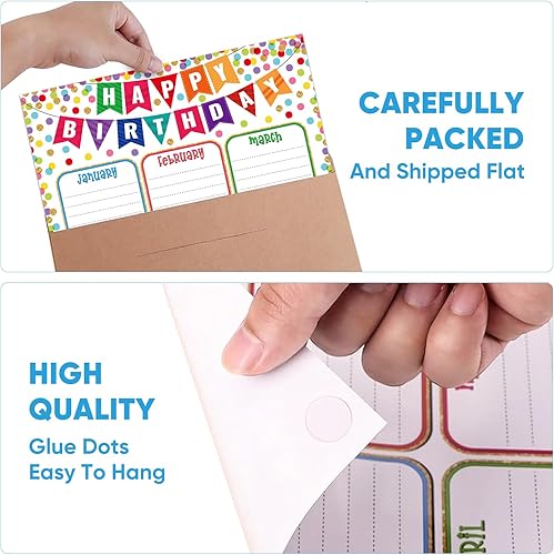 Miniatura 6 de FaCraft Cartel de cumpleaños para el aula, póster de confeti de feliz cumpleaños, calendario bohemio, reutilizable, laminado, para el día de