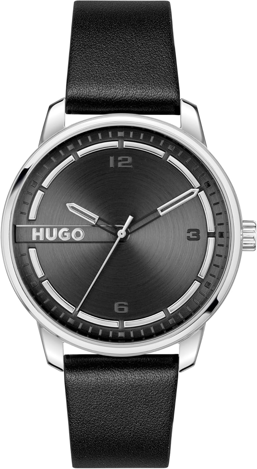 HUGO #Stamp Men's 3H Quartz Watch, Stainless Steel, Water Resistant Up to 3ATM/30 Meters - Classic and Modern Minimalist Timepiece - Gift for Him, 42mm