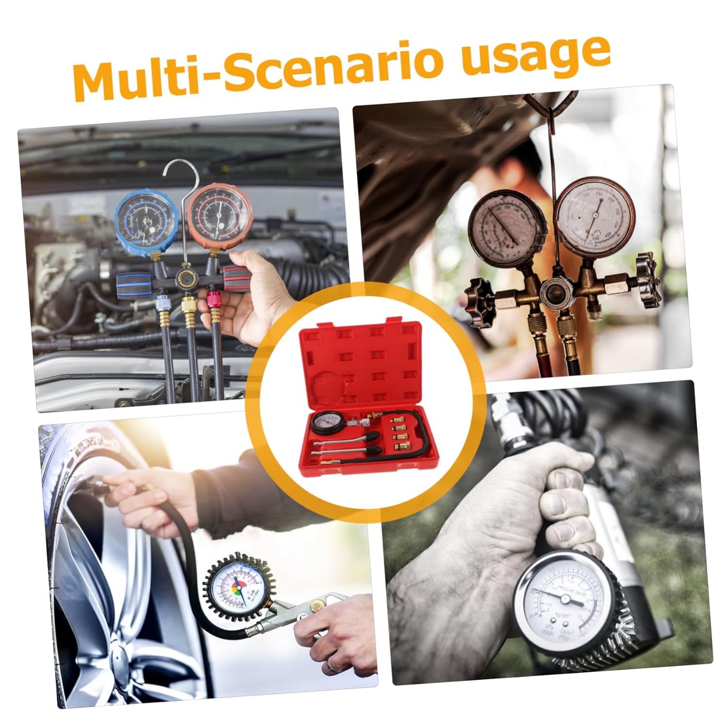 Automotive Compression Tester Kit for Engine and Motorcycle Cylinder Pressure Testing Durable Portable Design with Carrying Case for Convenient Storage