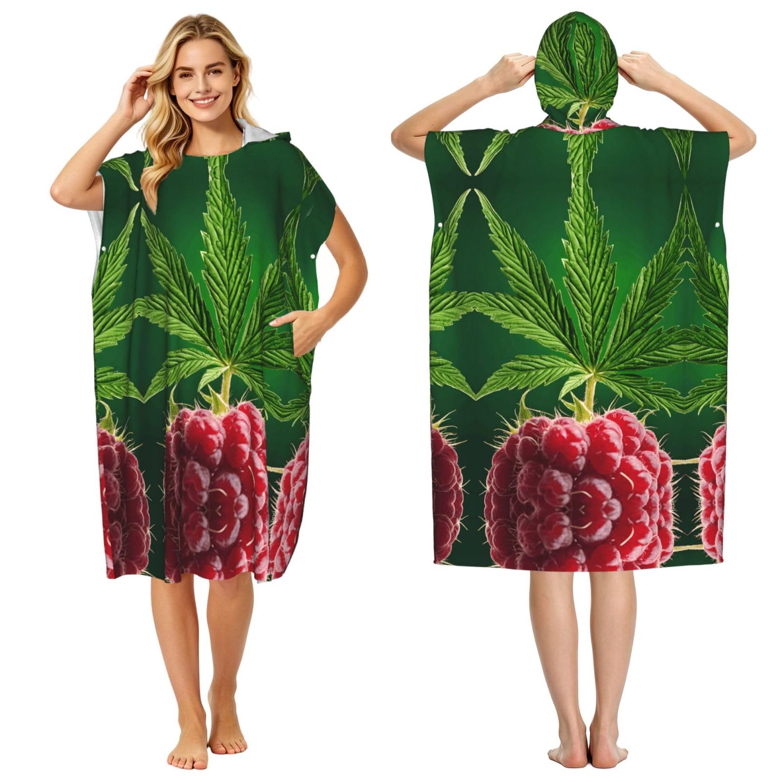 EZDLOWVBA Jamaica Flag Leaves Print Hooded Poncho Microfiber Beach Towel,Adult Women & Men Changing Robe,Lightweight Summer Surf Swim Bath Poncho Towel