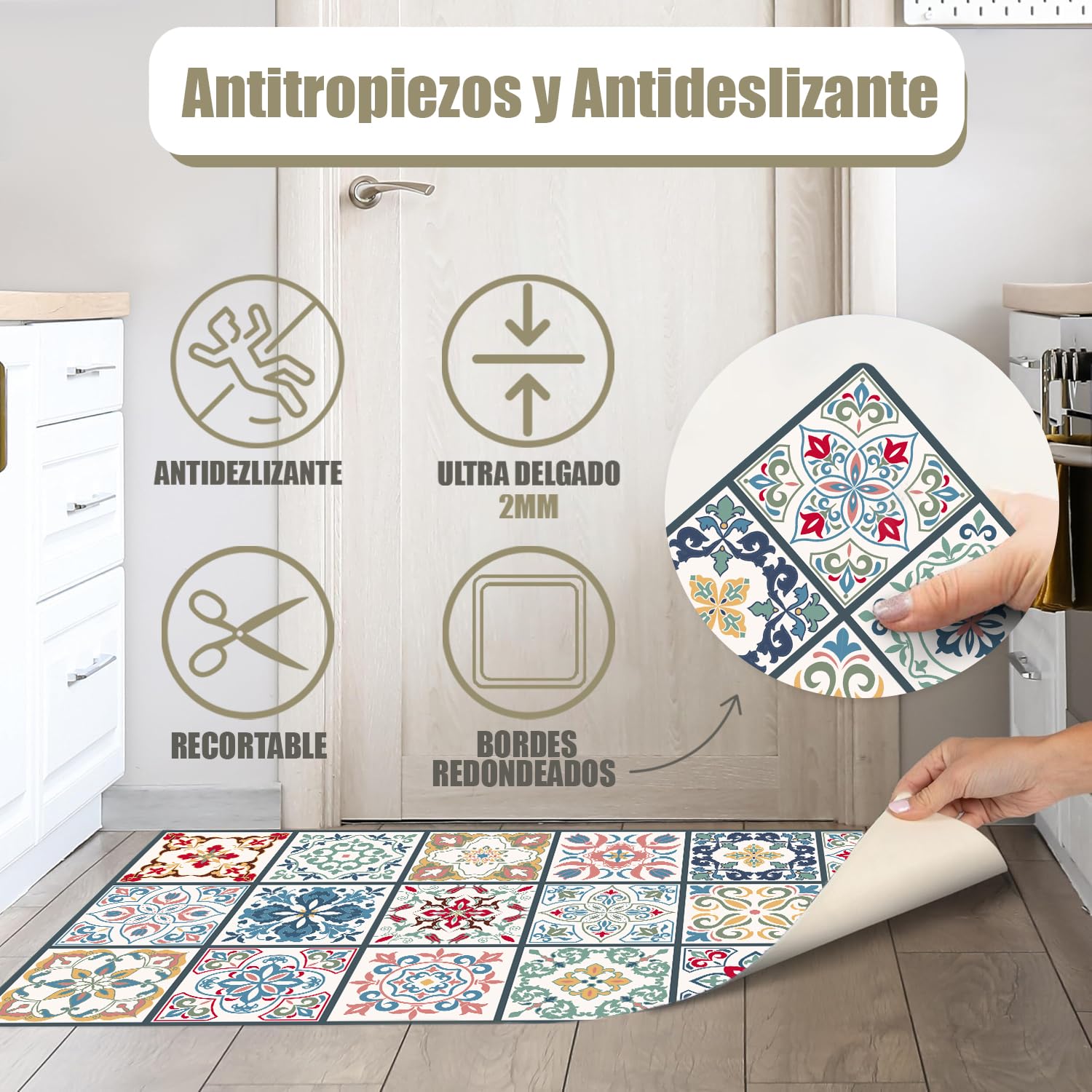 Alfombras Vinilicas para el Hogar 200 x 80 - Alfombra Vinilica Cocina Resistente y Antitropiezos - Alfombra Cocina Lavable Antideslizante para Interior/Exterior - Alfombras de Vinilo Esponjosas