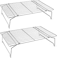 P&P CHEF 2-Pack Stackable Stainless Steel Cooling Racks, Heavy-Duty 15x10 Inch Oven-Safe for Baking, Roasting, Cooling - Collapsible 3.5" Elevated Feet