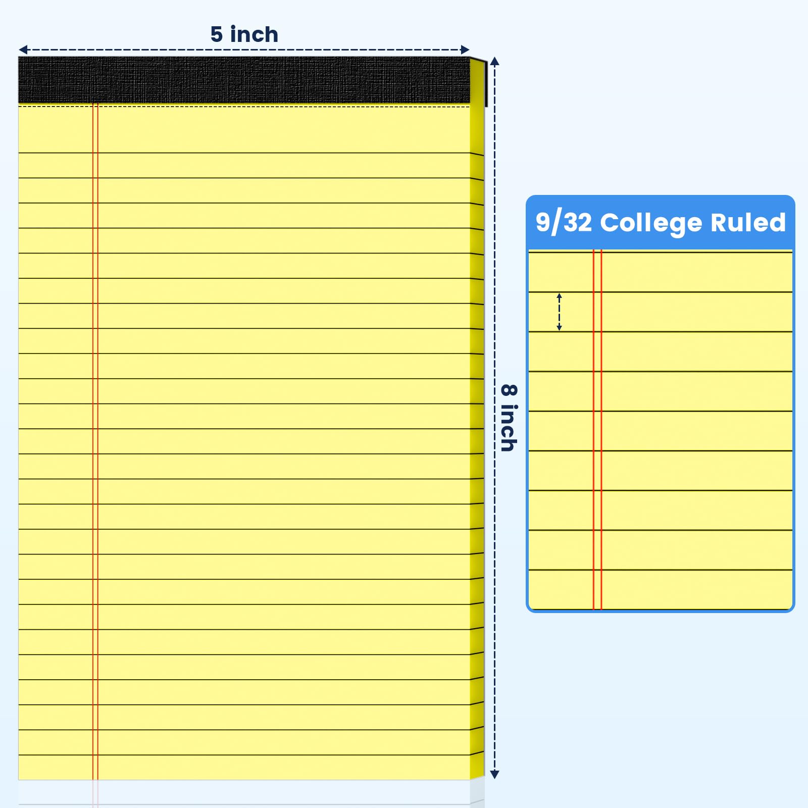Notizblöcke, 12 Stück, 12,7 x 20,3 cm, gelb, College-Notizblöcke, liniert, 360 Blatt insgesamt, Notizblock für Studenten, Büro und Zuhause, Großpackung für Notizen, Listen und Planung, hochwertiges