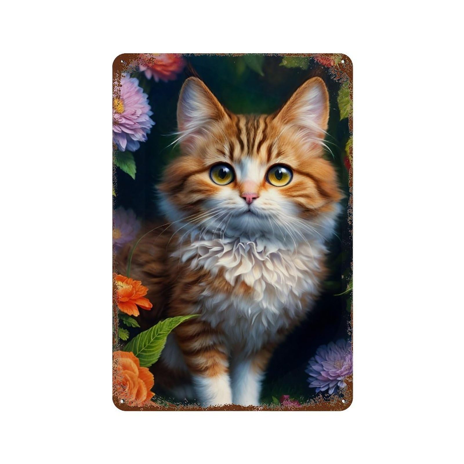 Fluffy Cat Garden Decorative Tin Sign 11.8"x7.9", Industrial Home Decor for Garage, Pub Or Kitchen