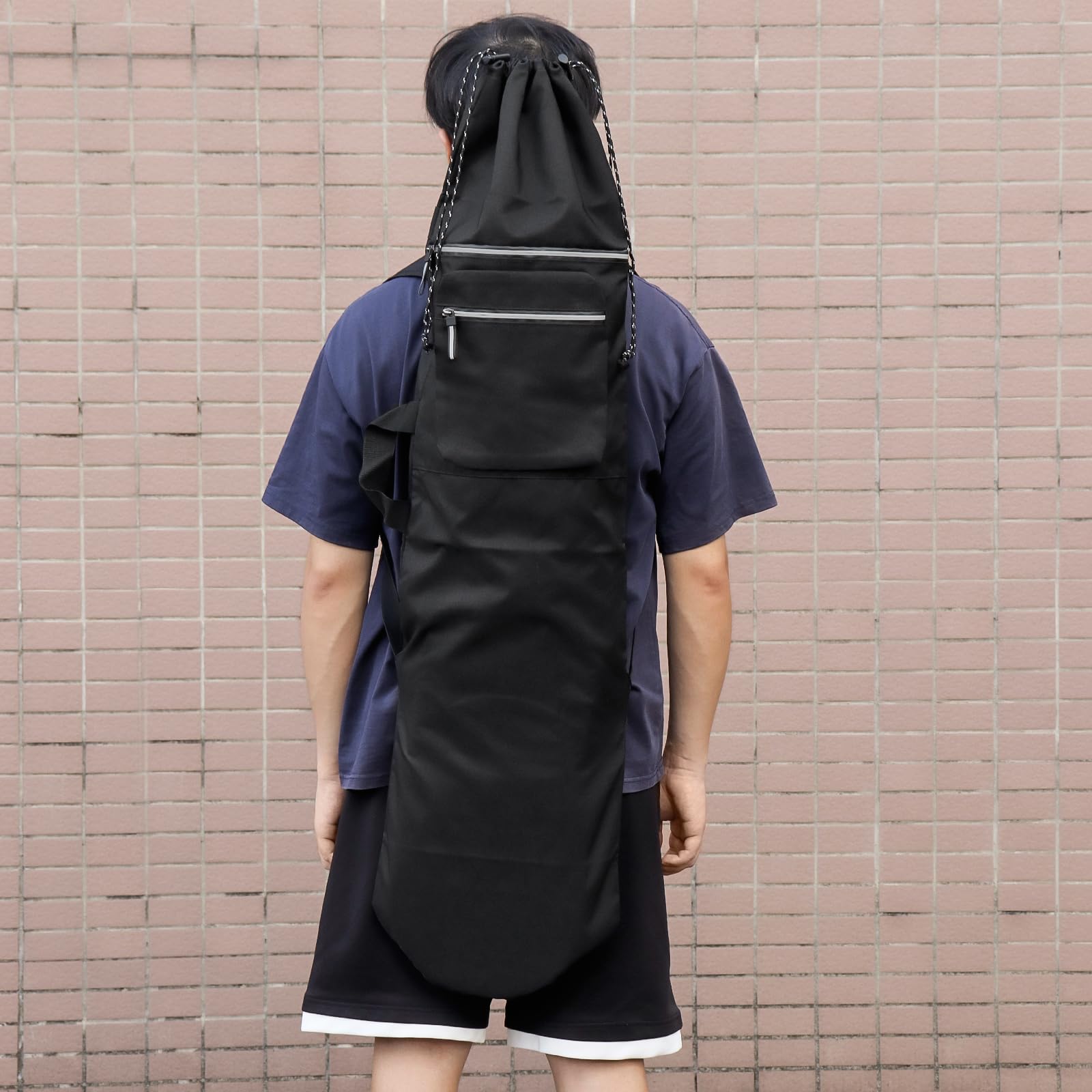 Sac de skateboard surdimensionné avec cordon de serrage réglable, sac à dos de skateboard de 101,6 cm, tissu Oxford avec fermeture éclair lumineuse, bretelles rembourrées réglables et poches