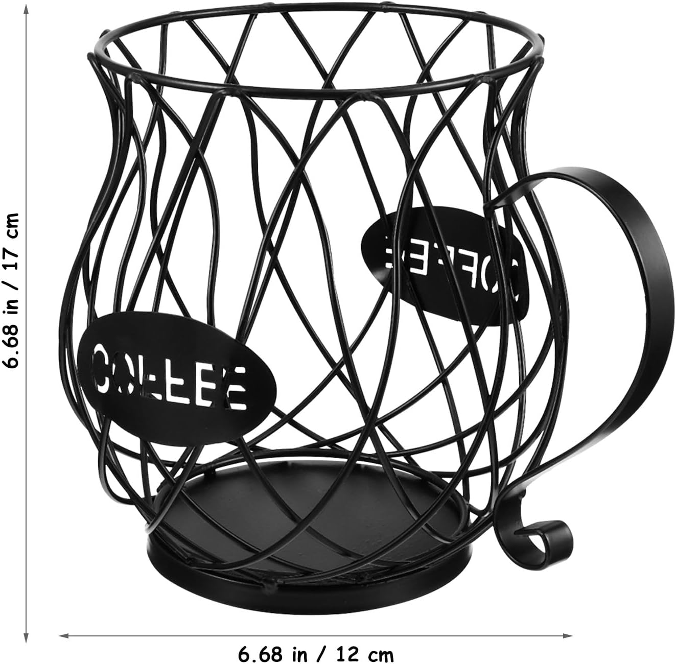 Iron Coffee Pod Holder Basket with Mug Shape, Black Wire Fruit Storage Organizer for Kitchen Countertop and Coffee Bar