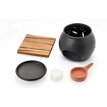 ヤマキイカイ(Yamakiikai) 香炉 ブラック 本体/約径12.3×高9.5cm、上皿/約径9.8×高2.0cm、受け皿/約径5.3×最大幅8.5×高2.8cm 常滑焼 黒透かしいやしの茶香炉(敷板付) 20555110