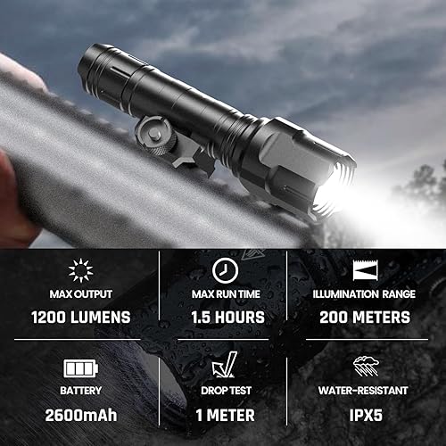 Miniatura 2 de Feyachi WL25 - Linterna táctica AR de 1200 lúmenes altos, luz LED con interruptor de presión y montaje en riel Picatinny fijo, 3 modos -