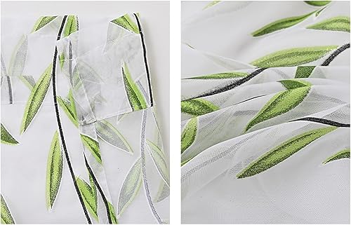 Miniatura 6 de 2 piezas de cortina de ventana de hojas de sauce de gasa de tul para habitación de hojas de Salix, cortina de panel de gasa transparente de gasa