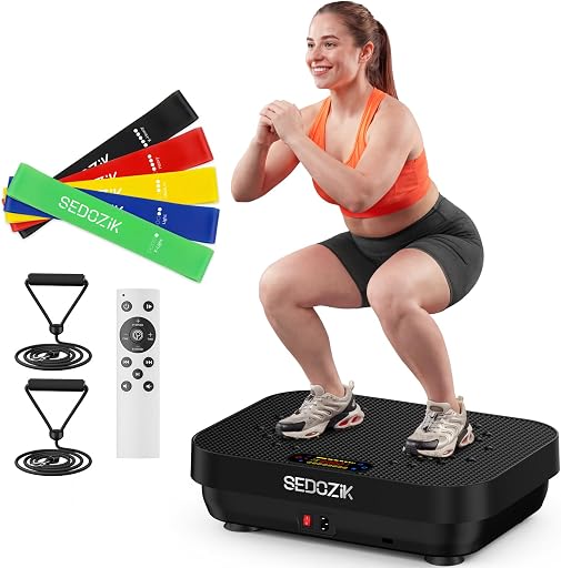SEDOZIK Vibration Plate Exercise Machine, 450lb Capacity Whole Body Vibrating Plate for Lymphatic Drainage, Shaker Board Platform for Weight Loss with Resistance Bands Bluetooth 120 Speeds