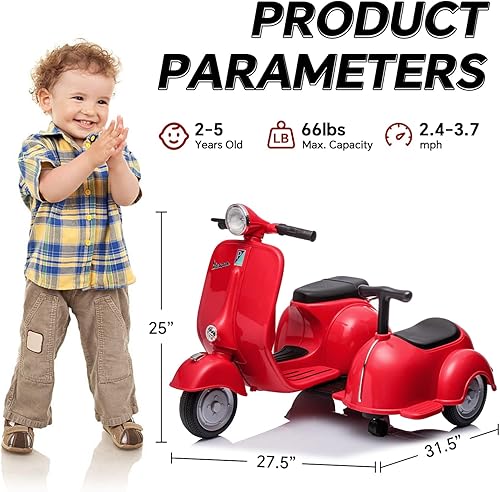 Miniatura 2 de Track Seven Motocicleta para montar en motocicleta, con licencia Vespa Ride en motocicleta con auto lateral, automóvil eléctrico de 6 V para niños y