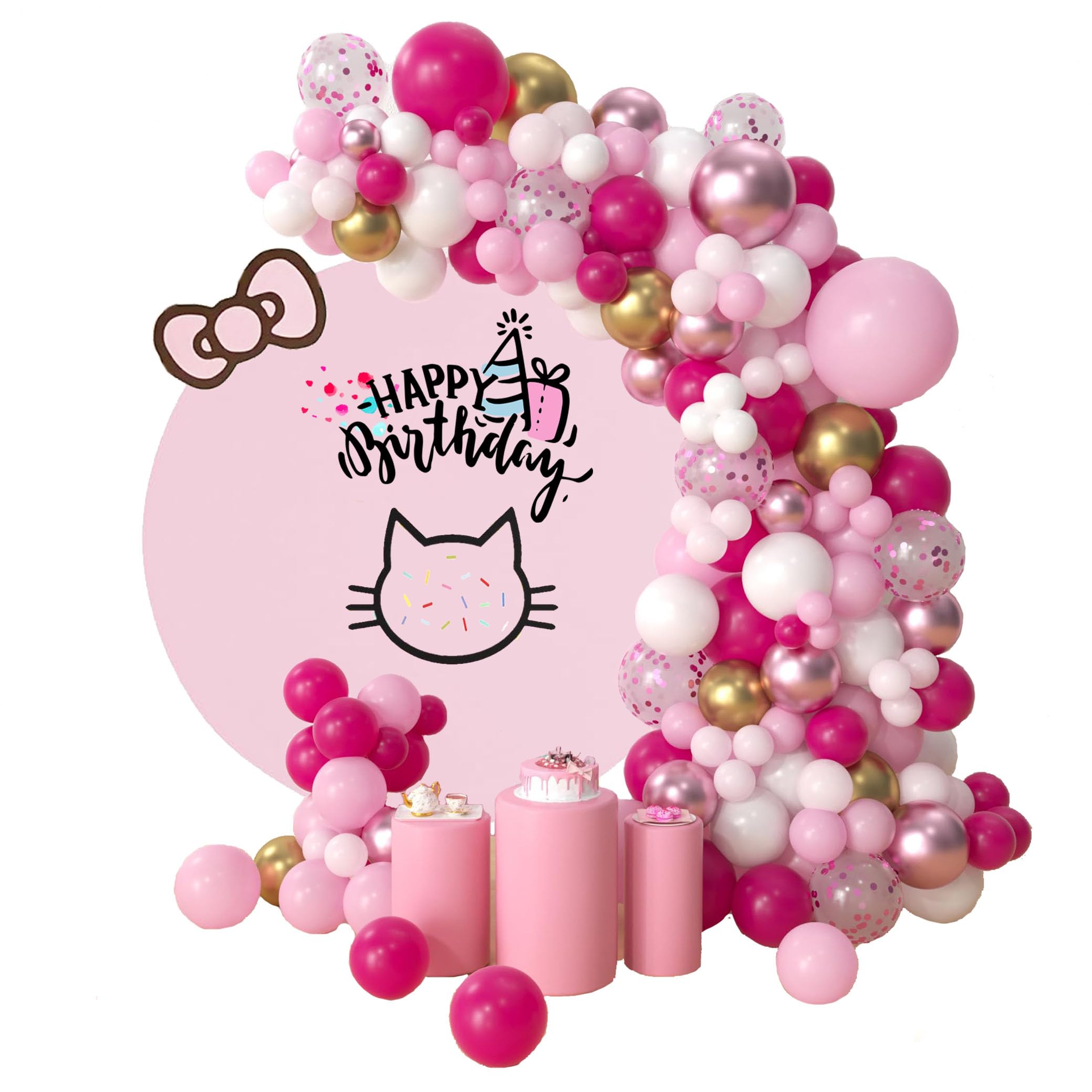 Cat Balloon Garland Kit Hello Cat Party Decorations for Festival Party Supplies, Pink, Large