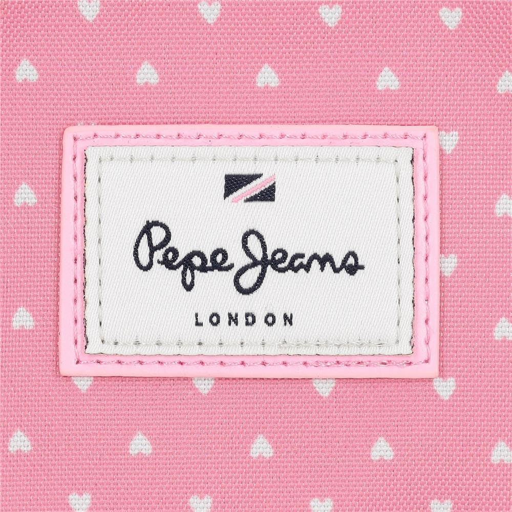 Pepe Jeans Noni denim Mochila escolar, azul y rosa, fabricada en Poliéster, Tirantes ajustables para llevarla cómodamente, varios compartimentos, Con llavero pompón, de Joumma Bags
