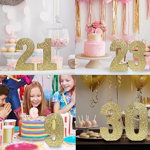 Miniatura 3 de Decoraciones de cumpleaños con purpurina dorada de 7.8 pulgadas, centros de mesa para decoración de mesa, decoración de mesa de cumpleaños de