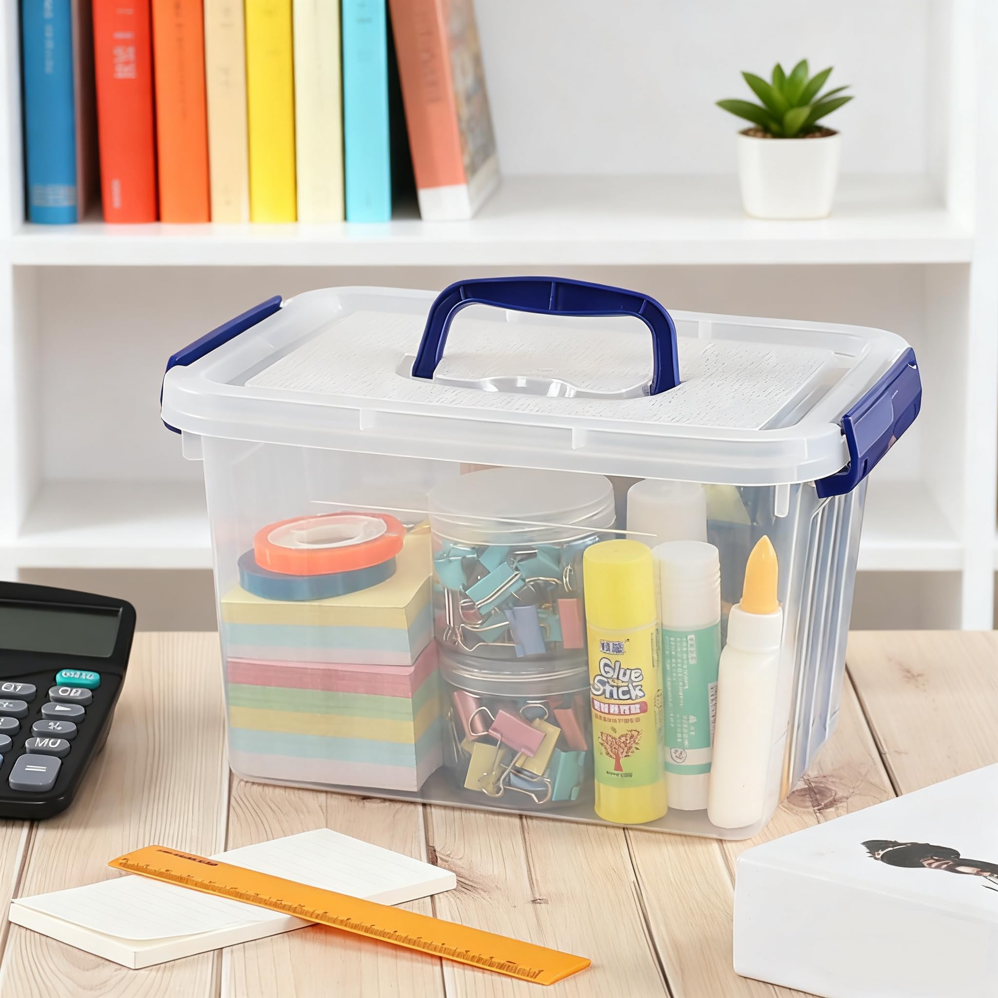 Cajas de almacenamiento de plástico con tapa y asa, cajas de almacenamiento apilables transparentes, 6 L, juego de 6