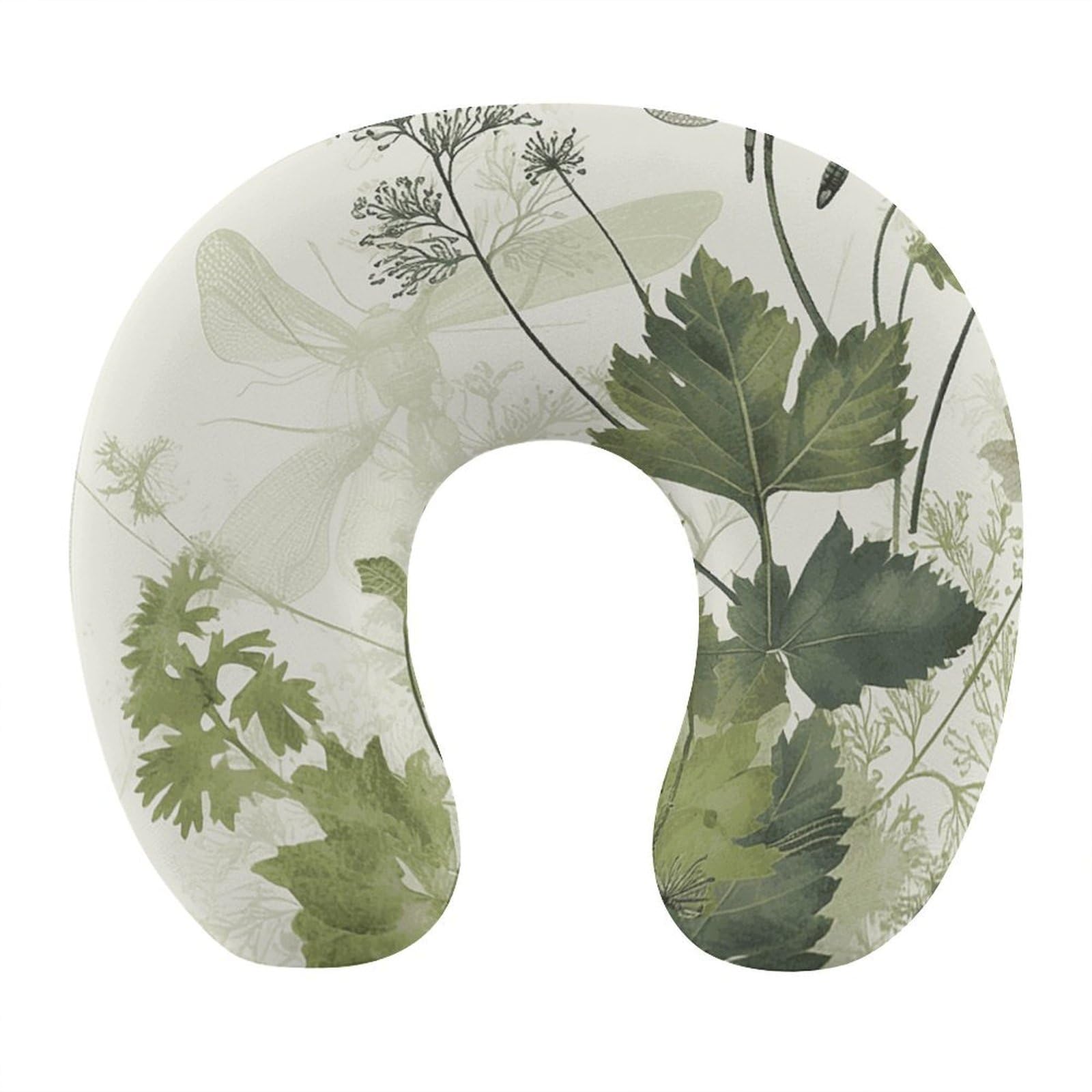 JTREHY Foliage and Herbs with Dragonflies WingedTravel Pillow Comfortable Travel Neck Pillow U Shape Soft Portable Memory Foam Pillows Head Positioner Suitable for Planes Trains Self-Driving Cars