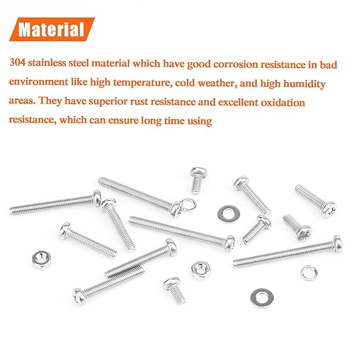 Miniatura 2 de 540 piezas M3 x 0.236 in 0.315 in 0.472 in 0.630 in 0.787 in 0.984 in 1.181 in, tornillos métricos, tornillos métricos, arandelas, tuercas, acero