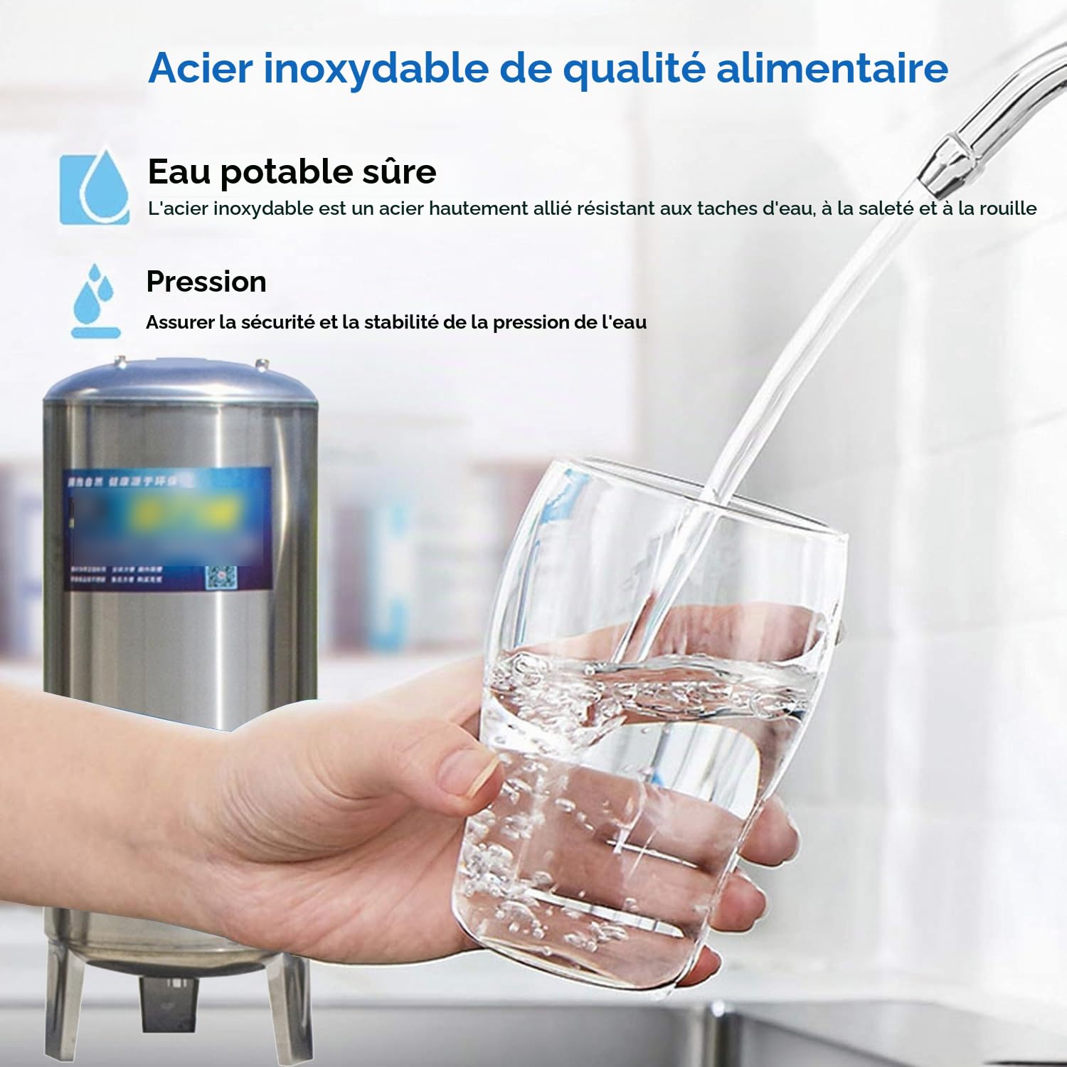 Réservoir de Pression en Acier Inoxydable 304, Vessie Surpresseur, Système Automatique d'Alimentation en Eau Cuve Fermée avec Manomètre, Interrupteur et Soupape(300L/79.3Gal)