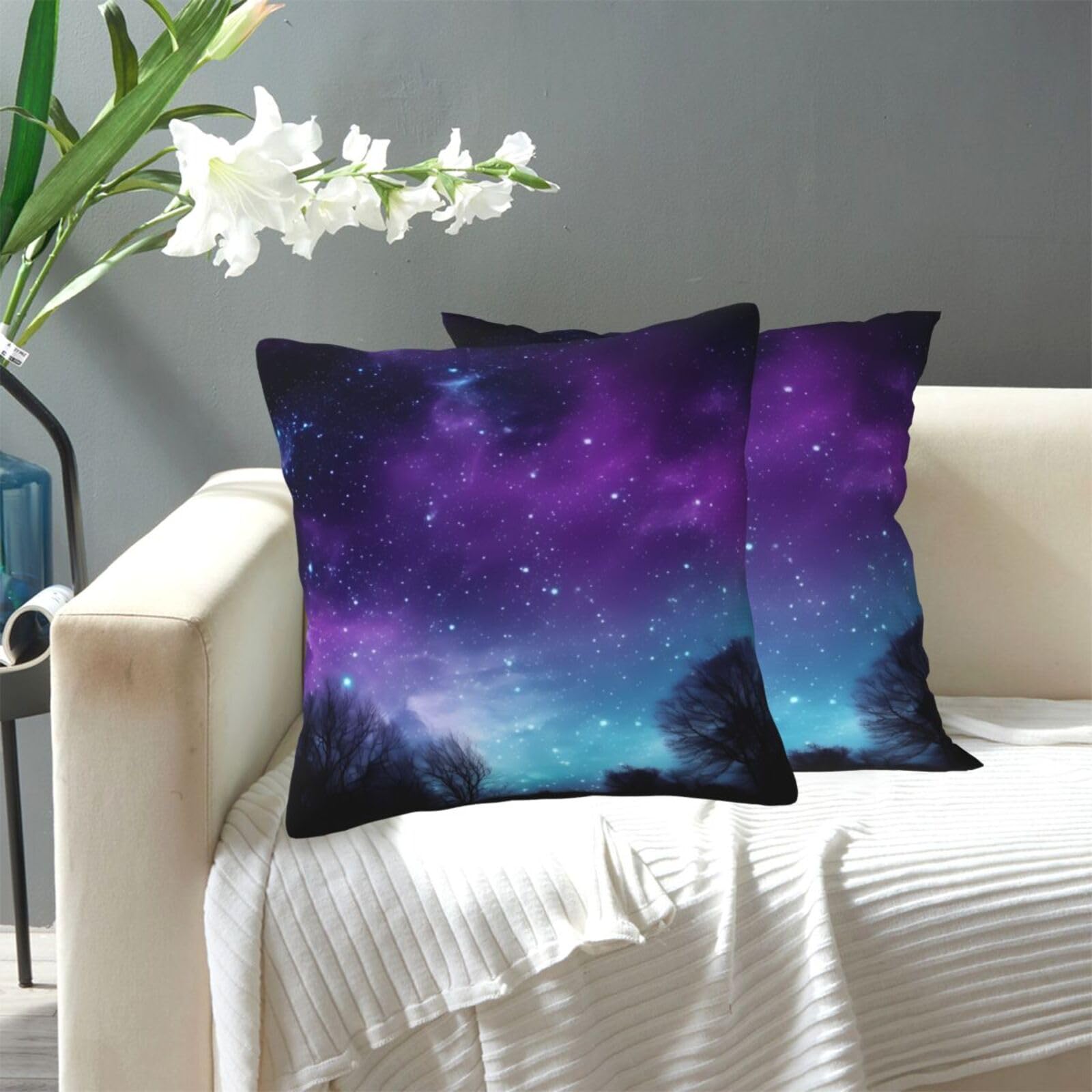 FekiLoot Decorative Throw Pillow Covers Modern Farmhouse Pillowcase Double Sided Cozy Cushion Cover for Sofa Couch Bed 12"X12" Purple Starry Sky1