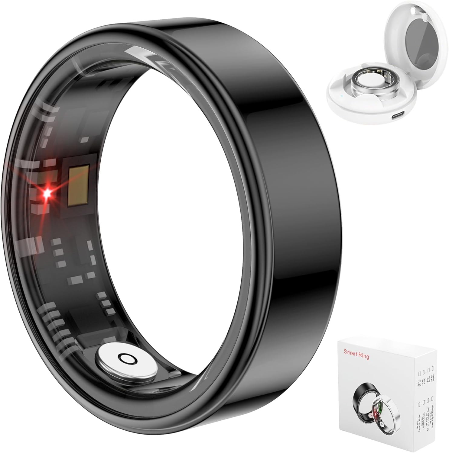 Smart Ring for Women Men, Fitness Tracker with Health Metrics Tracking, 20 Sports Modes, IP68 Waterproof Titanium, 7-Day Battery (Black, Size 9)