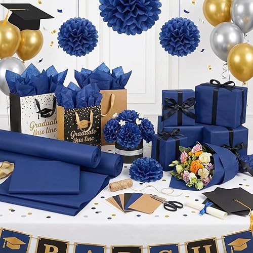 Miniatura 6 de Qilery 500 hojas de papel de seda azul marino a granel para bolsas de regalo de 15 x 20 pulgadas, sin ácidos, hojas de papel de embalaje y regalo