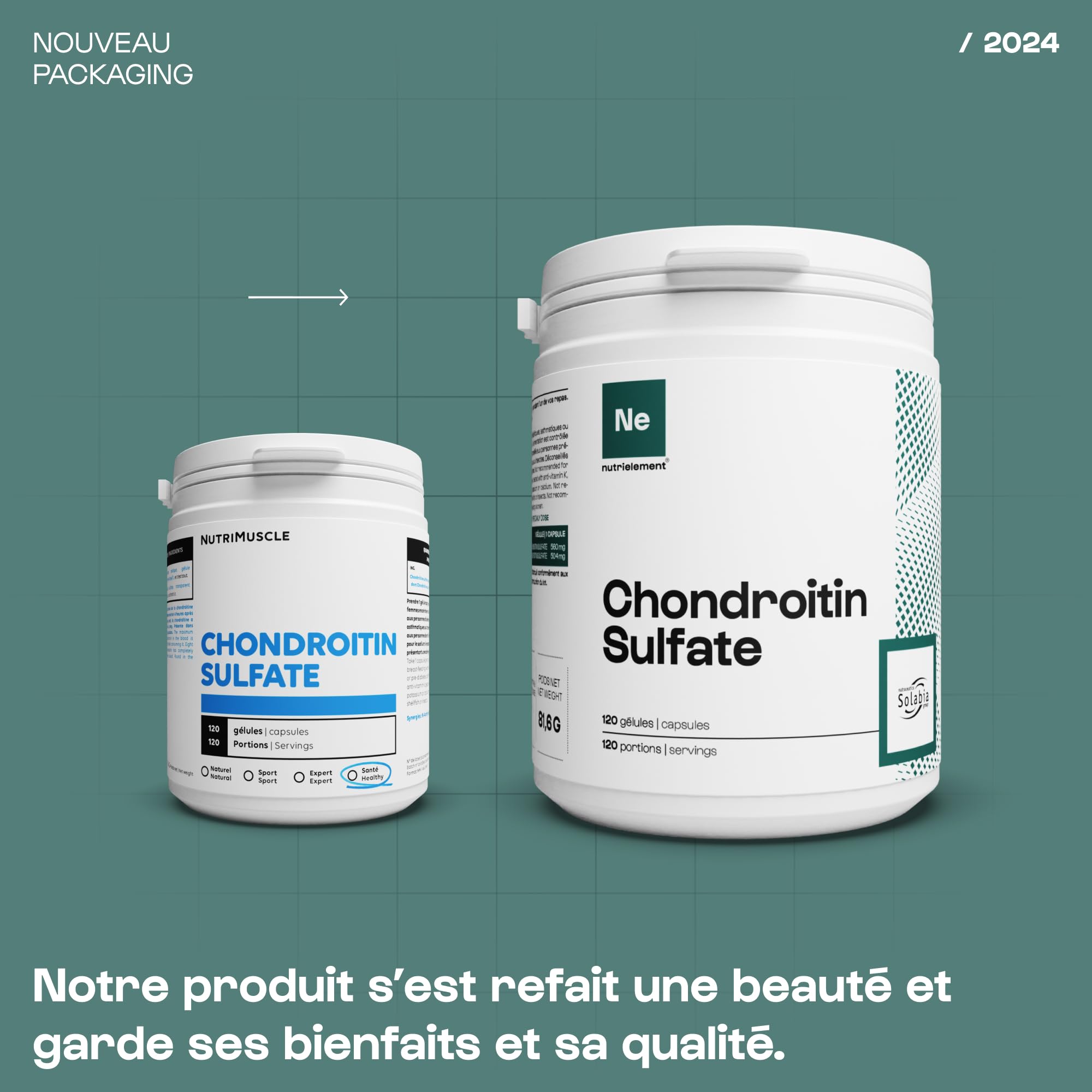 Chondroïtine Sulfate 100% Pure | Protecteur articulaire • Résistance des tendons • Régénération tissulaire |Nutrielement by Nutrimuscle | 120 Gélules