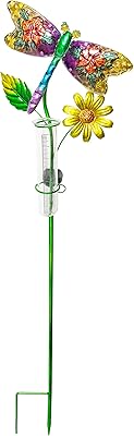 Continental Art Center CAC3612682 Solar Lighted Garden Stake Decorative Rain Gauge Stake, Dragonfly, Multicolor