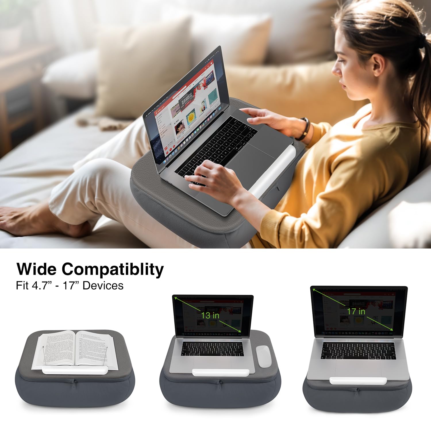 elitehood Soporte grande para libros, cómodo soporte para libros con almohadilla de almohada para leer manos libres en la cama, soporte para regazo para libros de cama, minimiza la tensión del cuello