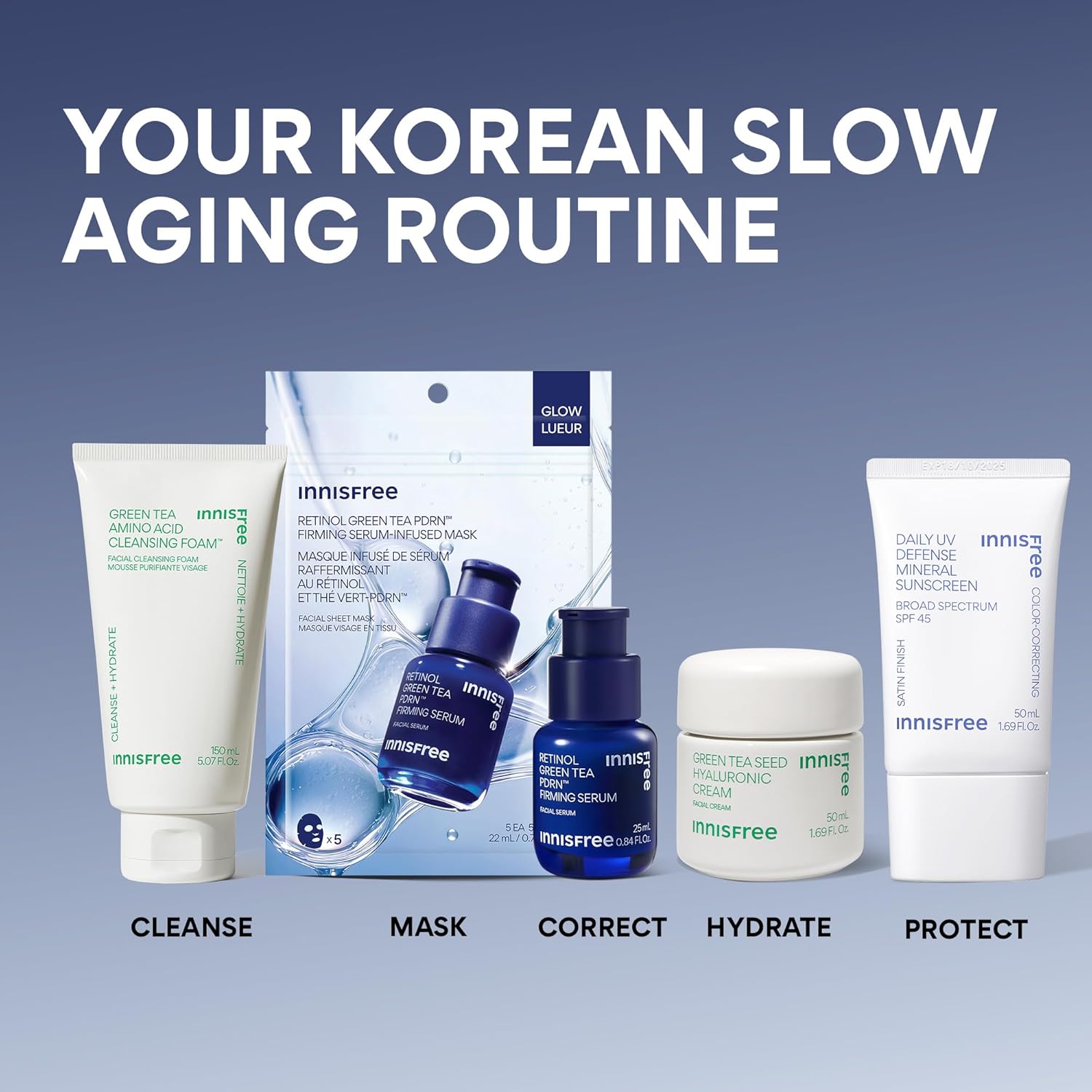 innisfree Retinol Green Tea PDRNTM Serum-Infused Mask, 5 Pack Sheet Masks for Firming & Smoothing, Ideal for Dry, Oily, and All Skin Types - Image 10