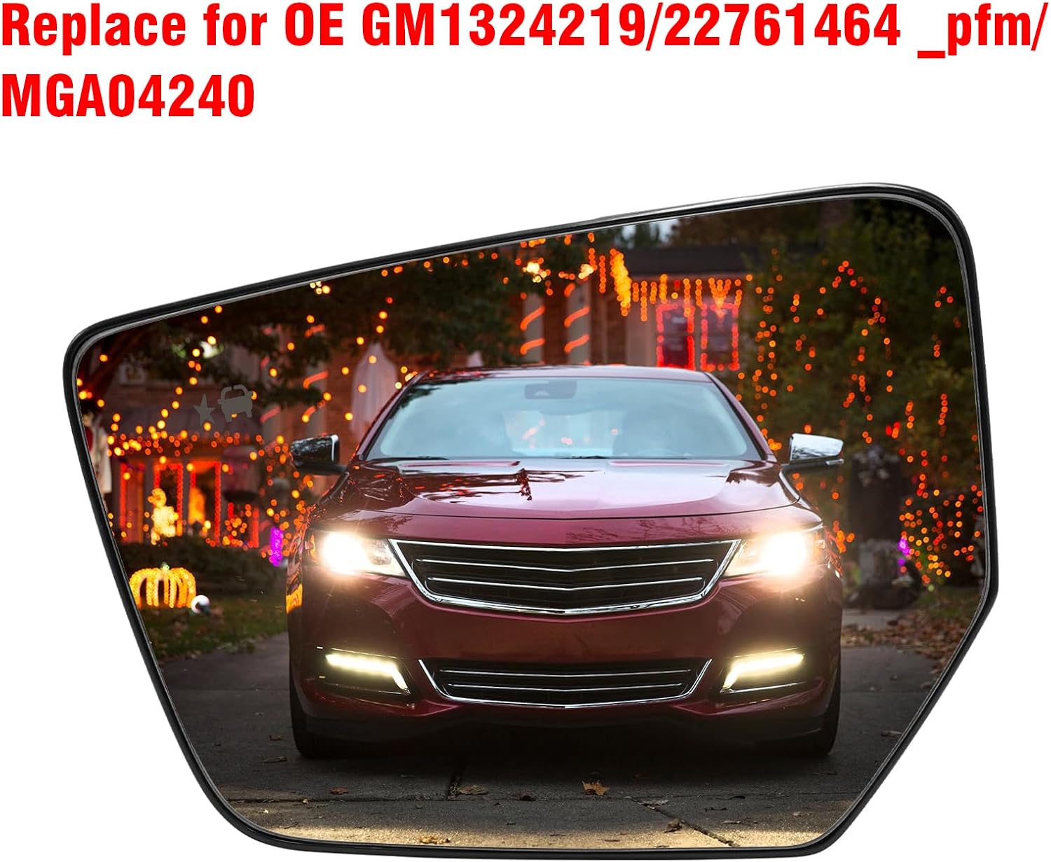 1PC Compatible Chevy Impala Side Mirror Glass Replacement with Power Heated & BSD Blind Spot Functions 2014 2015 2016 2017 2018 2019 2020, Driver Side Chevy Impala Rear View Mirror Glass-Left