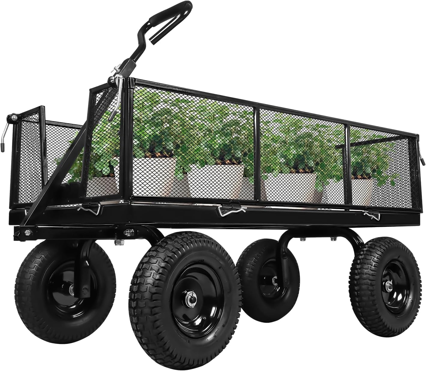 Taifa Heavy Duty Utility Steel Garden Cart 880 Lbs Capacity with Detachable Side Panels Convert to Flatbed for Yard Lawn and Farm, Metal Wagon with 180° Rotating Handle, Black