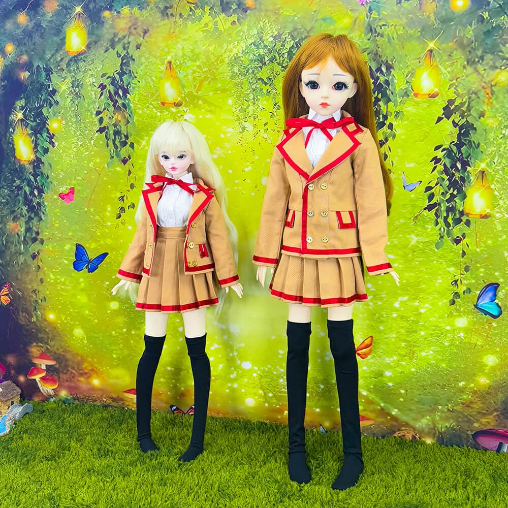 niannyyhouse 1/3 1/4 BJD vestiti per bambole kaki camicia bianca gonna plissettata calzini uniforme scolastica outfit accessori per bambole regalo per vestire (1/3BJD)